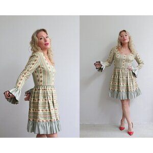 1960's Vintage Carmen Brocade Folk Dress // Women's Size Extra Small to Small